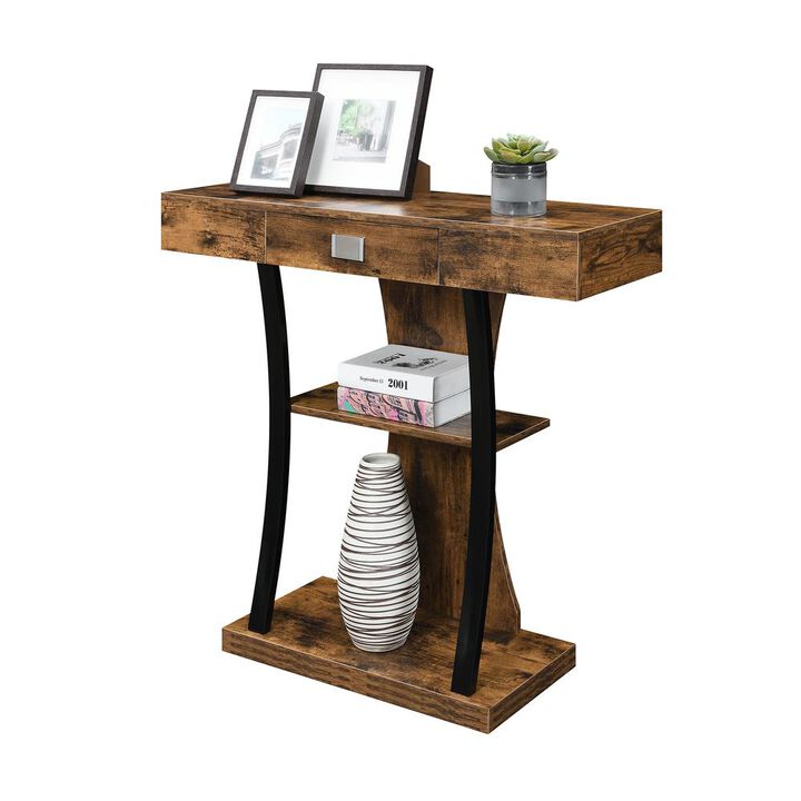 Convenience Concepts Newport 1 Drawer Harri Console Table with Shelves, Barnwood/Black