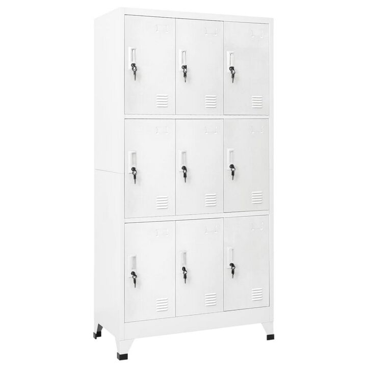 Rim Locker Cabinet, 9 Storage Compartments, Gray Steel Metal, 71 Inch - Benzara
