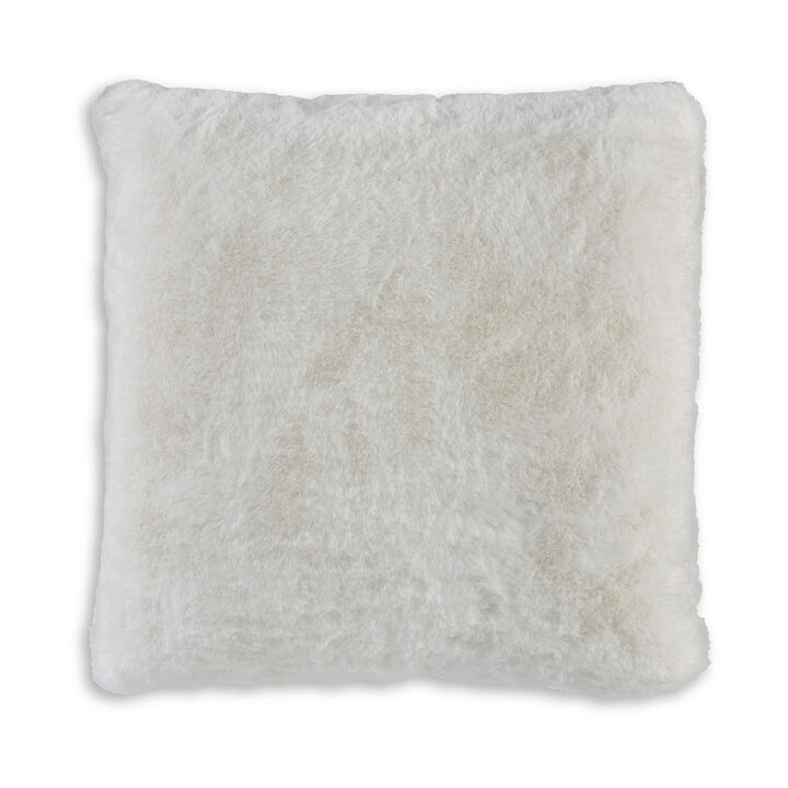 Dift Square Accent Throw Pillow, 20 Inch, White Faux Rabbit Fur Face - Benzara