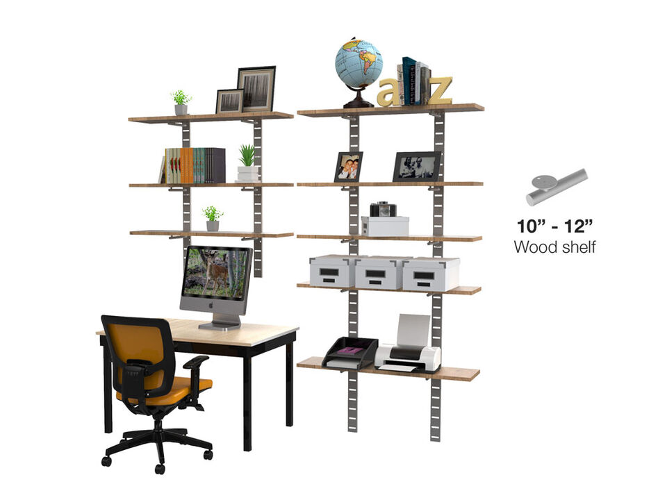Stylish Home Office System 91" & 46" High 5 Tier with Wood Shelves 10"-12" Width | 2 Sections- Shelves Sold Separately