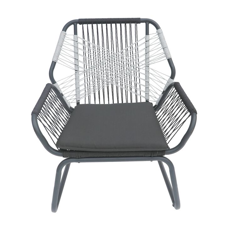 Ciao 3 Piece Outdoor Set, 2 Chairs, 1 Table, Gray Woven Rope and Steel