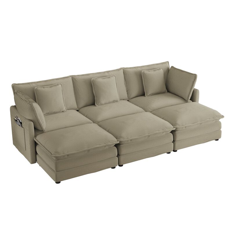Merax Corduroy Sectional Sofa with Side Storage Pockets