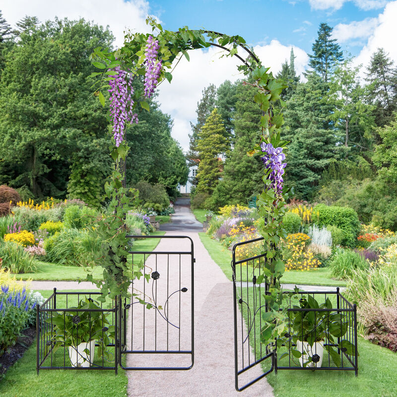 87 Inches Garden Arbor with Lockable Gate Side Planters-Black