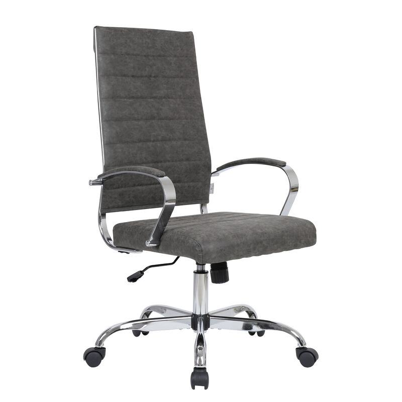 LeisureMod Benmar High-Back Mid-Century Modern Swivel Leather Office Chair – Ergonomic Executive Desk Chair with Adjustable Height, Tilt, and 360-Degree Swivel for Home and Office Comfort