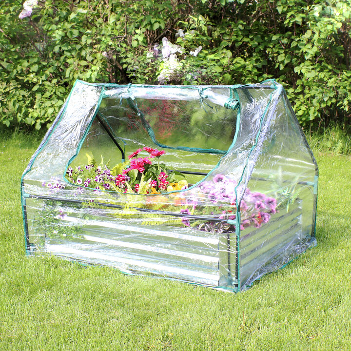 Sunnydaze Galvanized Steel Raised Bed with Greenhouse Kit - 4 ft x 3 ft