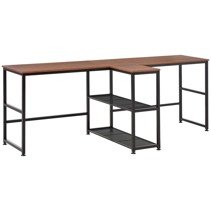 HOMCOM 83" Two Person Computer Desk with 2 Storage Shelves, Double Desk Workstation with Book Shelf, Long Desk Table for Home Office, Dark Walnut