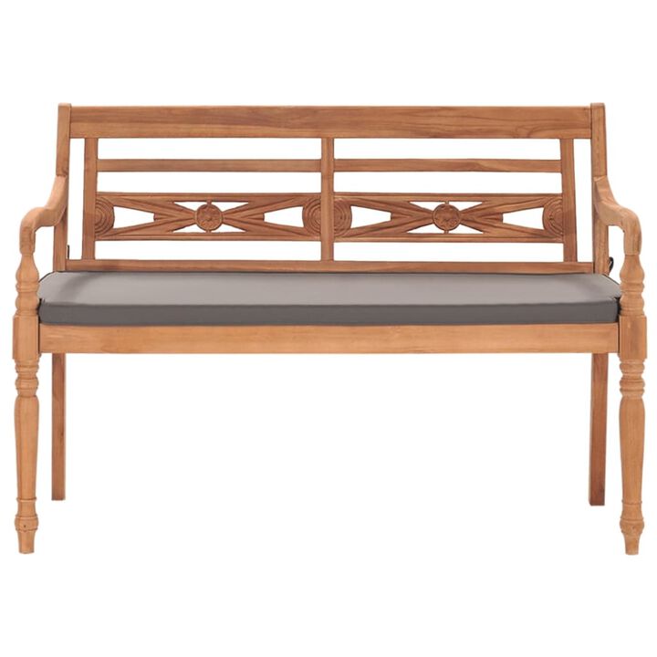 vidaXL Batavia Bench with Dark Gray Cushion 47.2" Solid Teak Wood