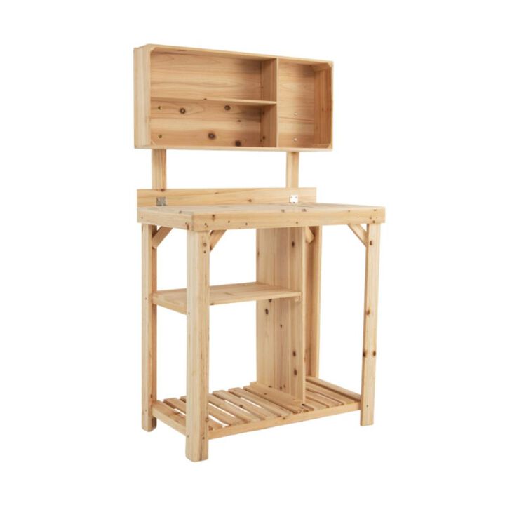 Hivvago Garden Wooden Potting Table Workstation with Storage Shelf