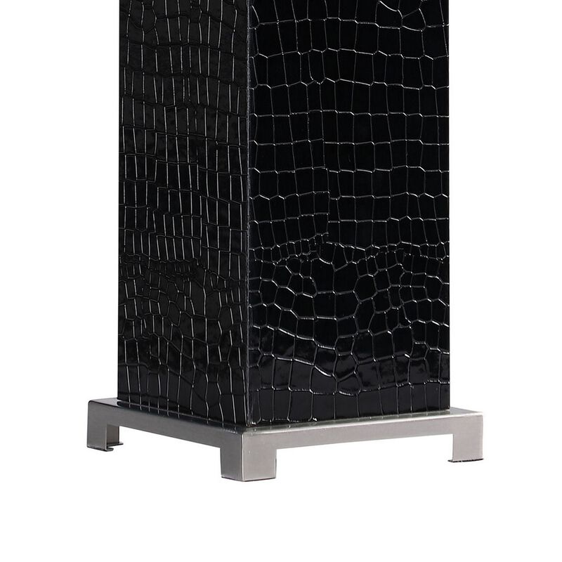 25 Inch Table Lamp, Square White Shade, Modern Black Crocodile Pattern Base - Benzara