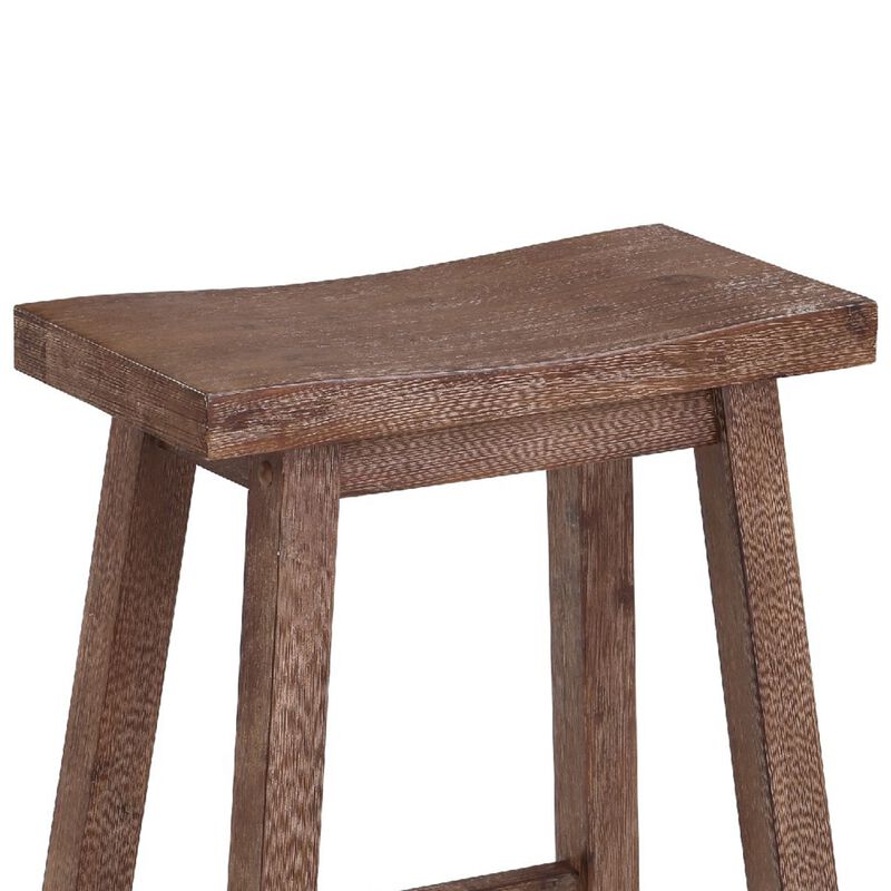 Wooden Frame Saddle Seat Counter Height Stool with Angled Legs, Brown-Benzara