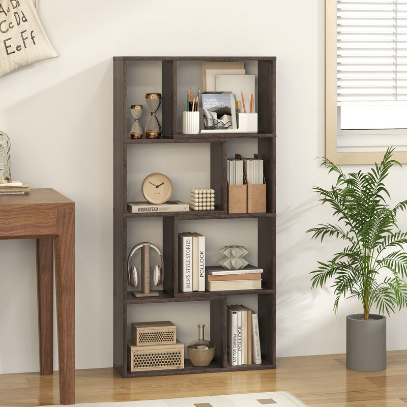4-Tier Geometric Bookshelf with 8 Cubes for Living Room Bedroom