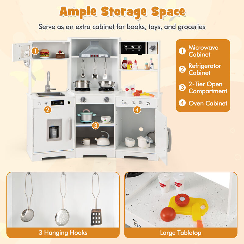 Pretend Play Kitchen Toy Set with Range Hood Real Sounds and Lights for Interactive Fun