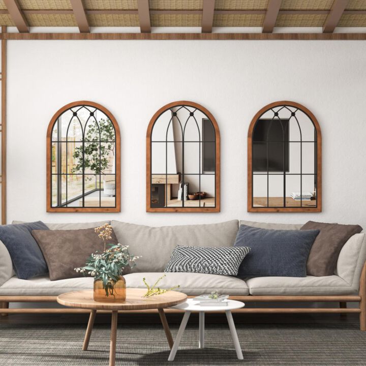 Hivvago Arched Window Finished Mirror with Back Board-Natural