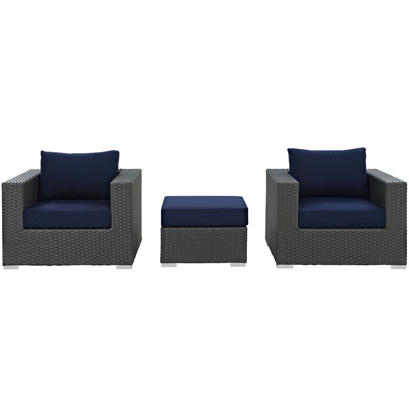 Sojourn Outdoor Patio Furniture Set - Ottoman & Armchairs with Sunbrella Cushions, UV Protection, and Aluminum Frame