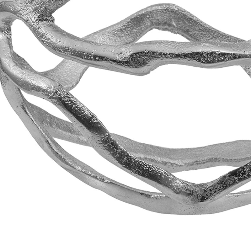 6 Inch Decorative Spheres, Aluminum, Asymmetrical Curves, Modern, Silver - Benzara