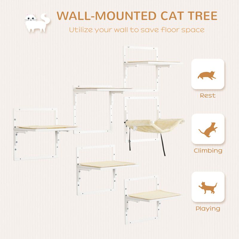 Cream Cat Wall Set: 6-Piece Steel Climbing Shelf Activity Center