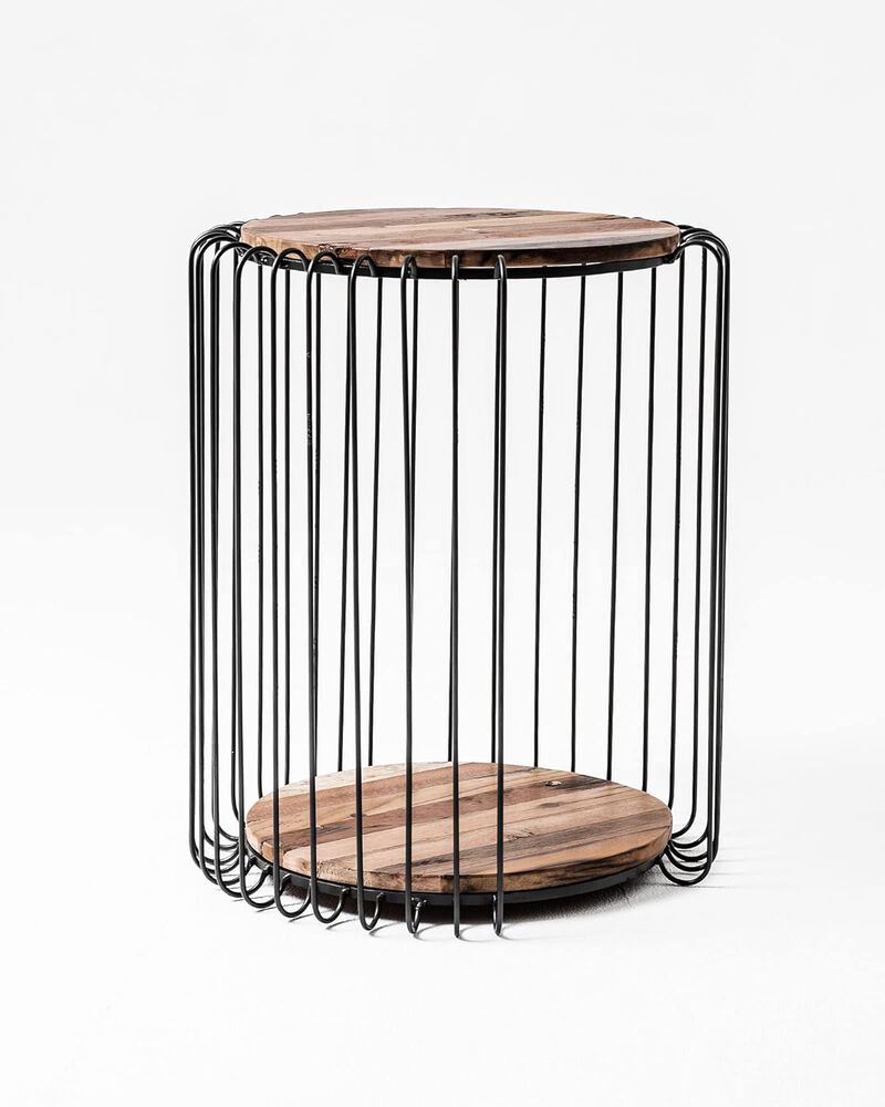 Belen Kox Natural Boat Wood Round Side Table, Belen Kox