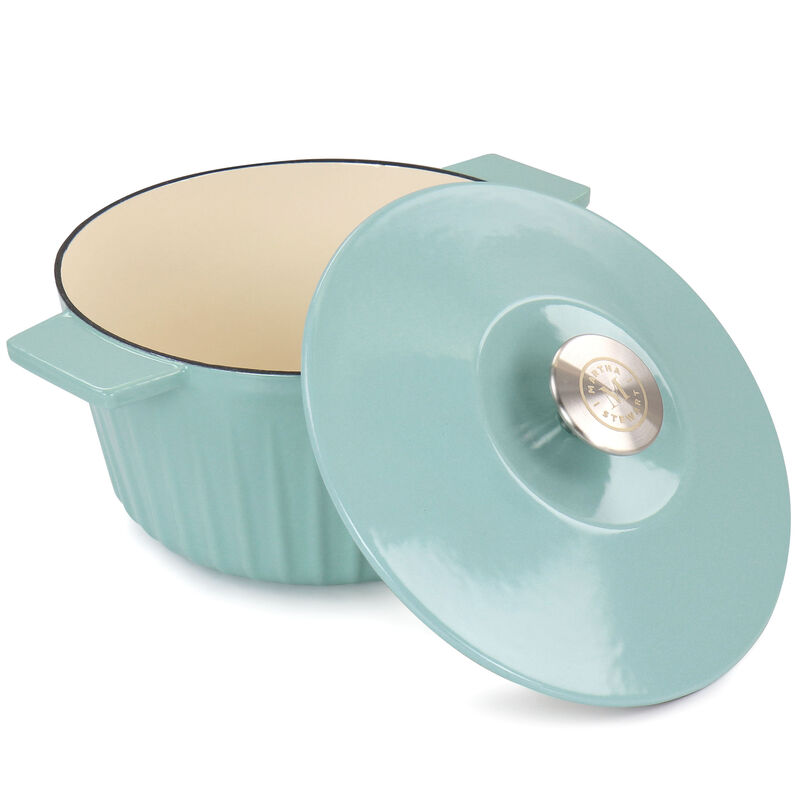 Martha Stewart Enameled Cast Iron 3 Quart  Embossed Stripe Dutch Oven with Lid in Turquoise