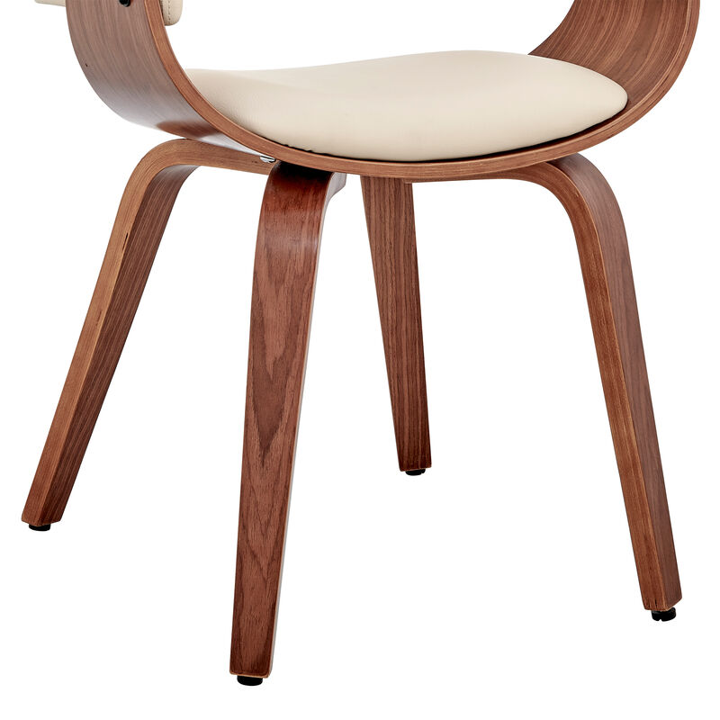 Leatherette Dining Chair with Curved Seat, Cream and Brown - Benzara