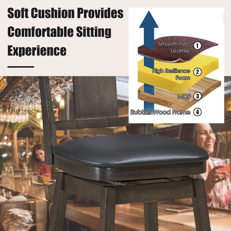 29 Inch 360 Degree Swivel Classic Wooden Counter Height Bar Stool