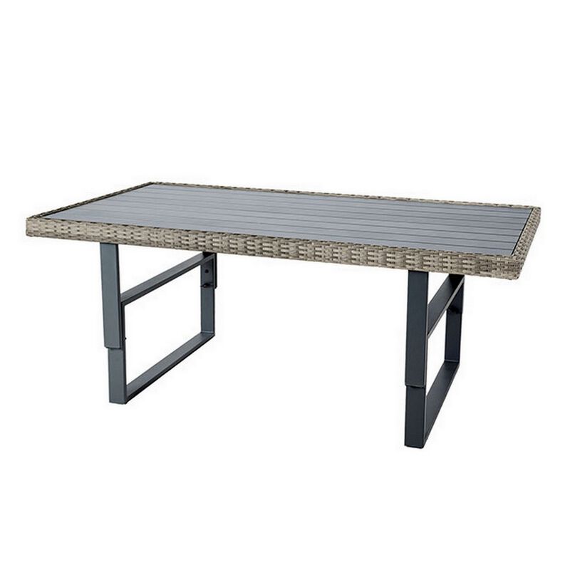 Foca 63 Inch Outdoor Rectangular Dining Table, Adjustable Height, Wicker  - Benzara