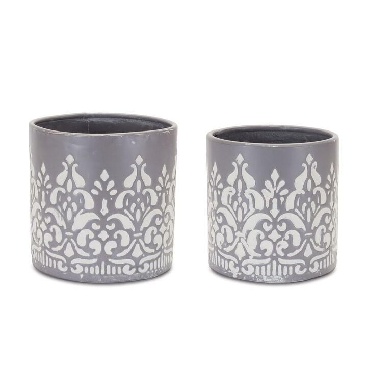 Set of 2 Ornate Metal Planters – Timeless Metal Planters with Decorative Design for Garden, Home, and Patio