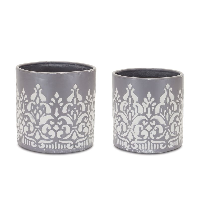 Set of 2 Ornate Metal Planters – Timeless Metal Planters with Decorative Design for Garden, Home, and Patio
