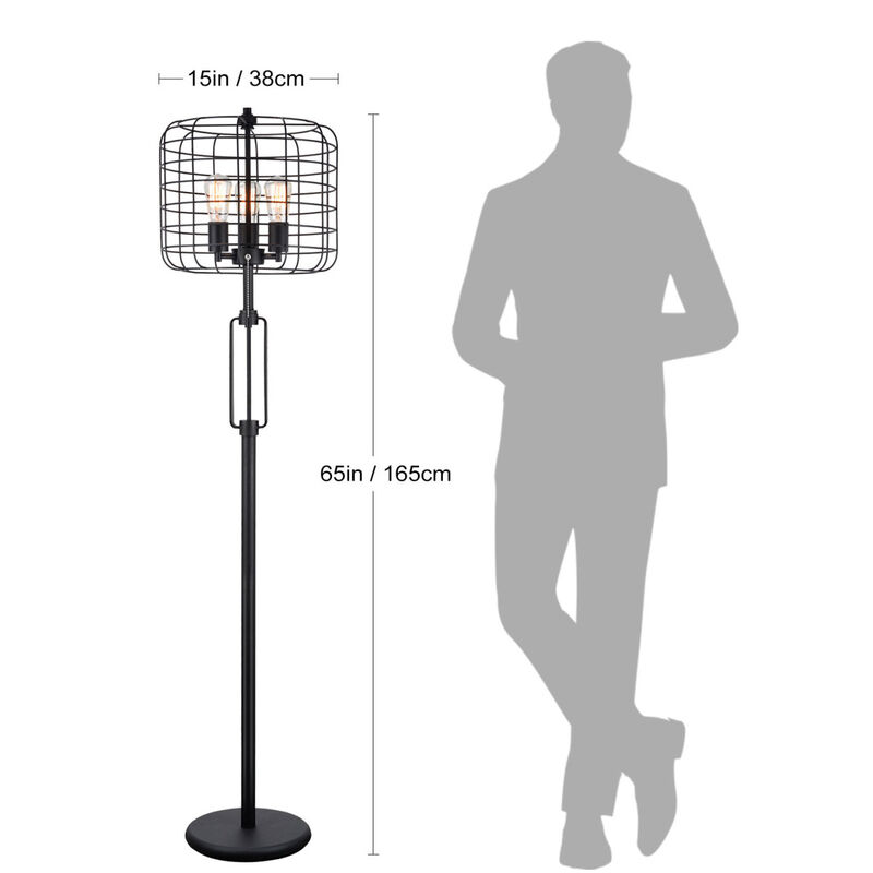 65" H Black Industrial Wire Cage Floor Lamp with Edison Bulb(1 Pieces/Cnt)(4.88/24.68)
