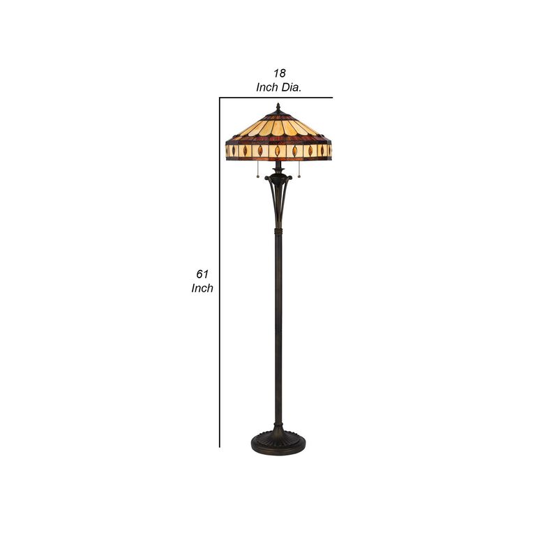 Xia 61 Inch Tiffany Style Vintage Floor Lamp, Glass Shade, Antique Bronze-Benzara