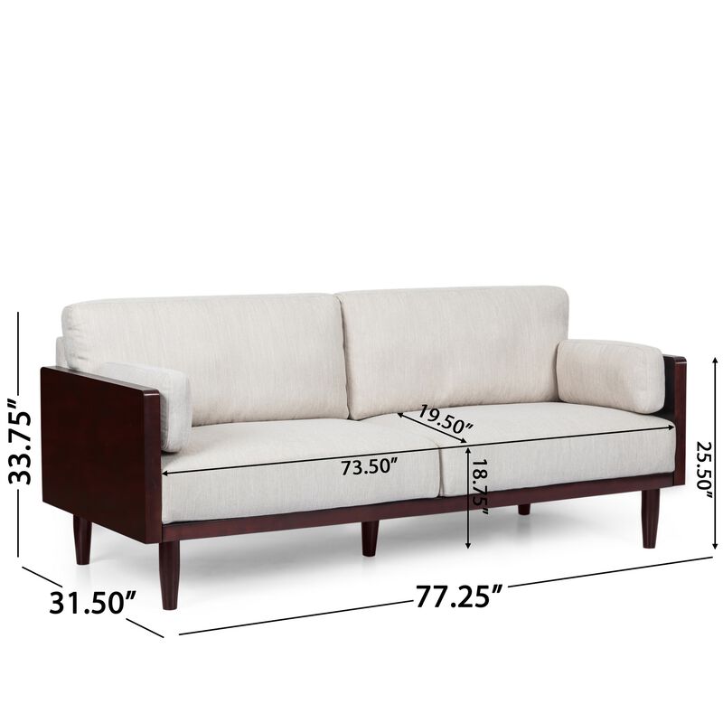 Sofa, 77 Inch, 2 Seater, Retro Style Tapered Wood Legs, Plush Beige - Benzara