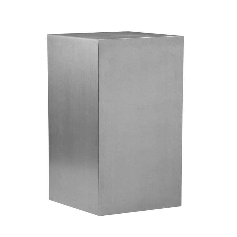 Meta Set of 3 Pedestal Display Stand, Square Pillars Brushed Silver Steel - Benzara