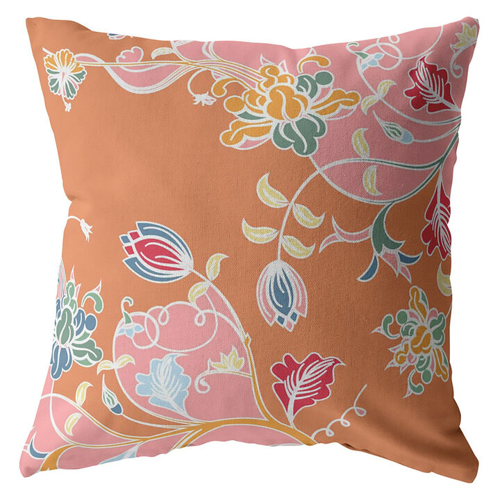 Hivvago 18" Pink Orange Garden Zippered Suede Throw Pillow