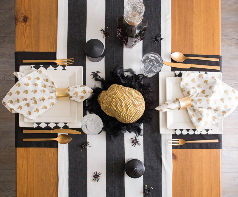 18" x 108” Black and White Dobby Striped Pattern Rectangular Table Runner