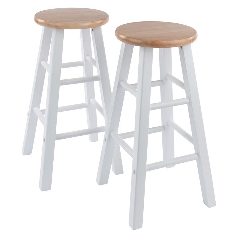 Casafoyer White and Natural 24" Counter Stool Set - Solid Wood, Sleek Design