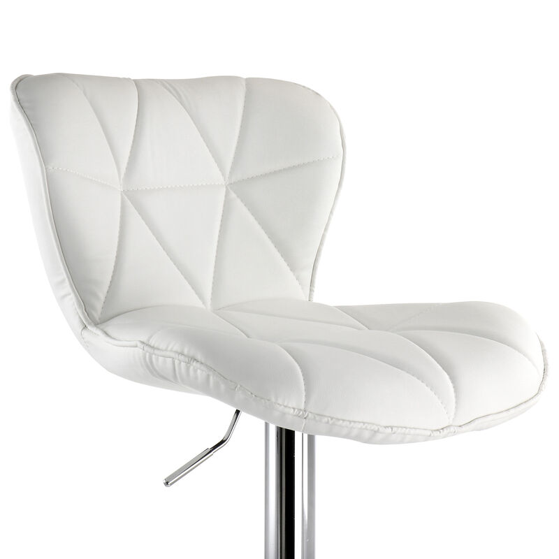 Elama 2 Piece Diamond Tufted Faux Leather Adjustable Bar Stool in White with Chrome Base