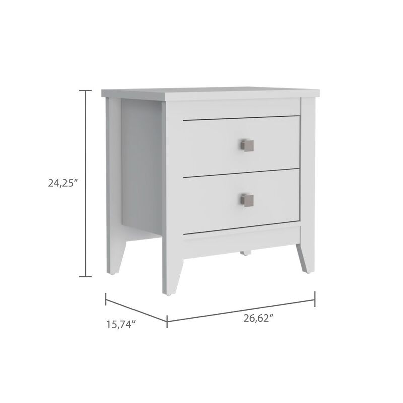 Streamdale Amara Nightstand, Two Shelves, Four Legs - White