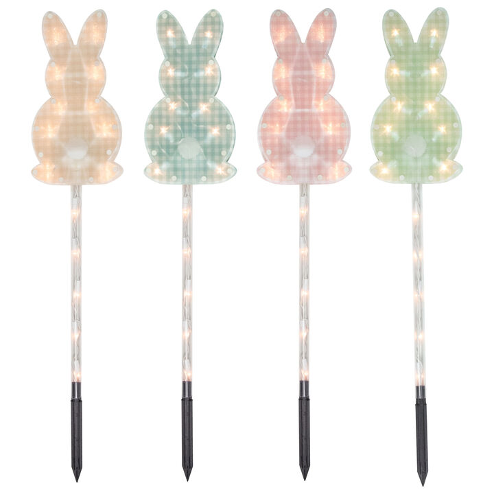 4ct Plaid Pastel Bunny Easter Pathway Marker Lawn Stakes  Clear Lights