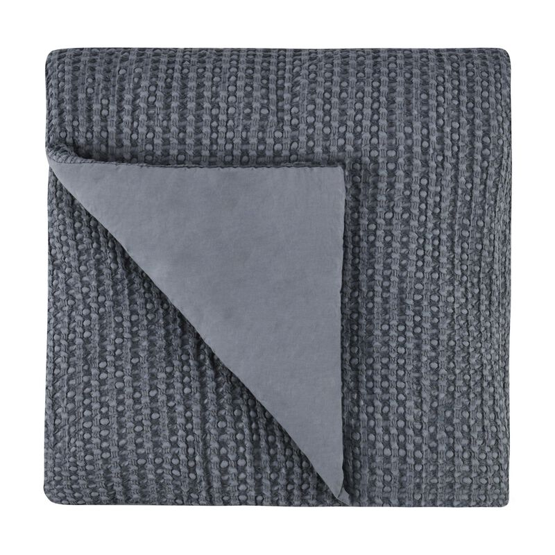 Cae King Size Quilt, Marina Blue Cotton Extra Soft Belgian Flax Linen - Benzara