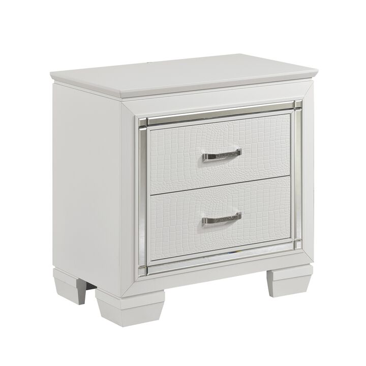 Streamdale White Nightstand with Alligator-Textured Drawers