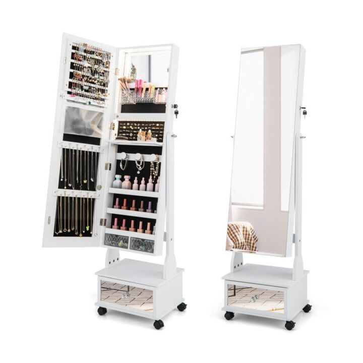 Hivvago 47 Inch Lockable Jewelry Cabinet Armoire with 3-Color LED Lights