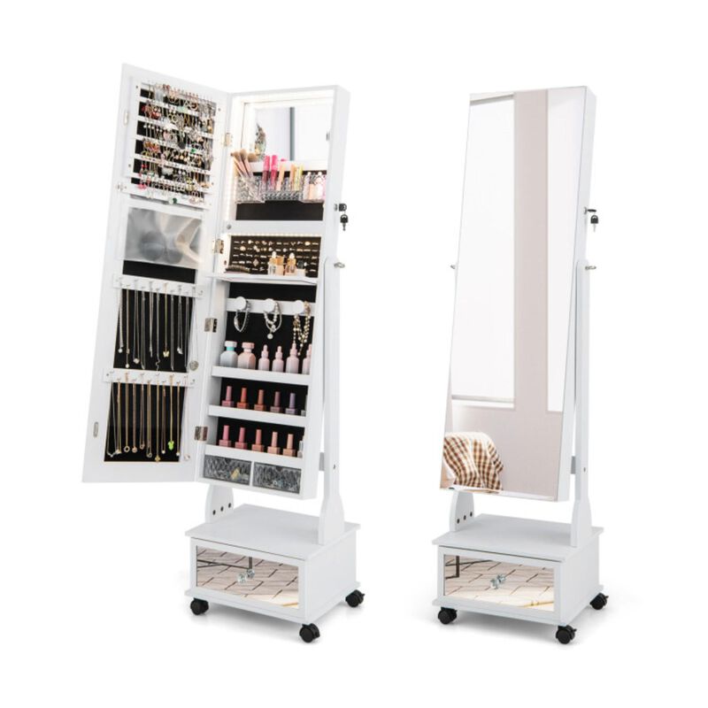 Hivvago 47 Inch Lockable Jewelry Cabinet Armoire with 3-Color LED Lights