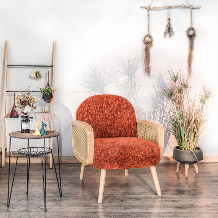 Scandinavian Lounge Armchair with Wooden Frame and Caning