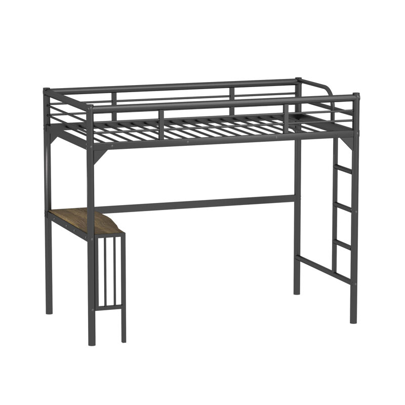 Twin Metal Loft Bed With Desk, Ladder And Guardrails, Bookdesk Under Bed
