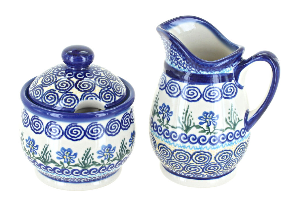 Blue Rose Polish Pottery Scarlett Cream & Sugar Set