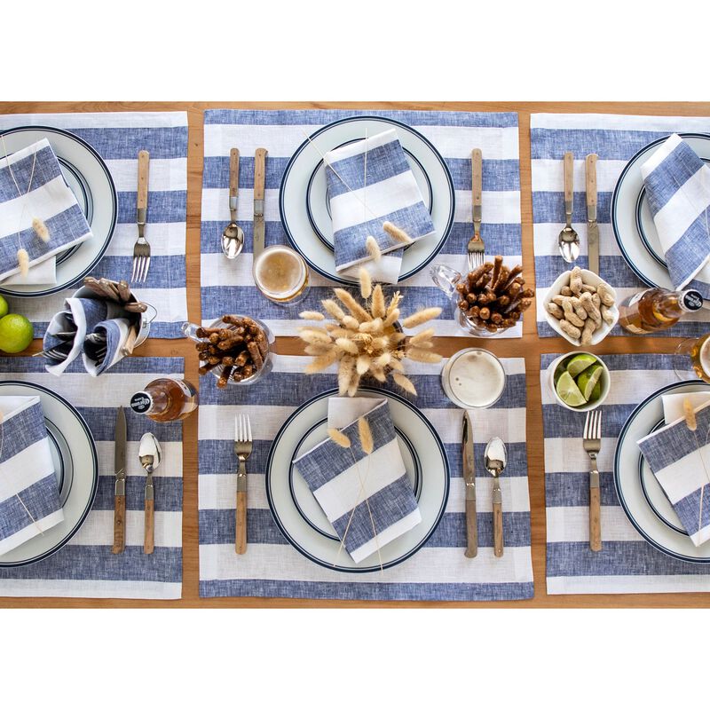 Solino Home 100% Pure Linen 14 x 19 Inch Placemats Set of 4 | Cabana Stripe