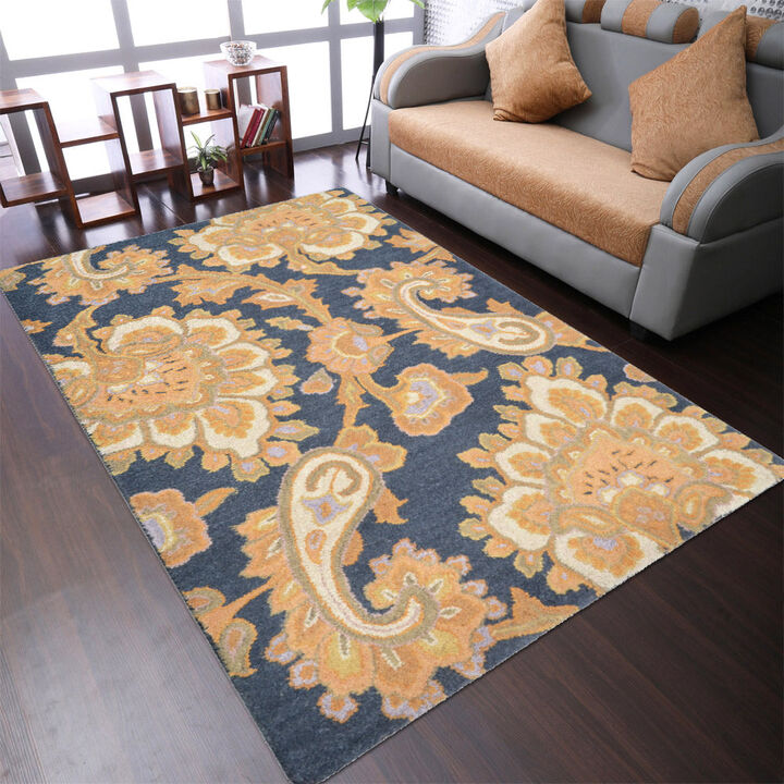 RUGSOTIC CARPETS HAND TUFTED WOOL ECO-FRIENDLY AREA RUGS  - 9'x12', Rectangle Shape, Charcoal, Floral Modern Design, High Pile  Handmade Anti Skid Area Rugs for Living Room, Bed Room (K00151)