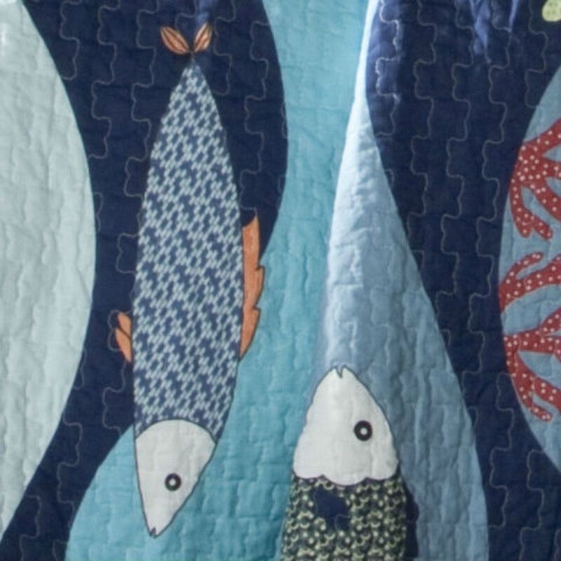 Hivvago Full / Queen Blue Serenity Sea Fish Coral Coverlet Quilt Bedspread Set