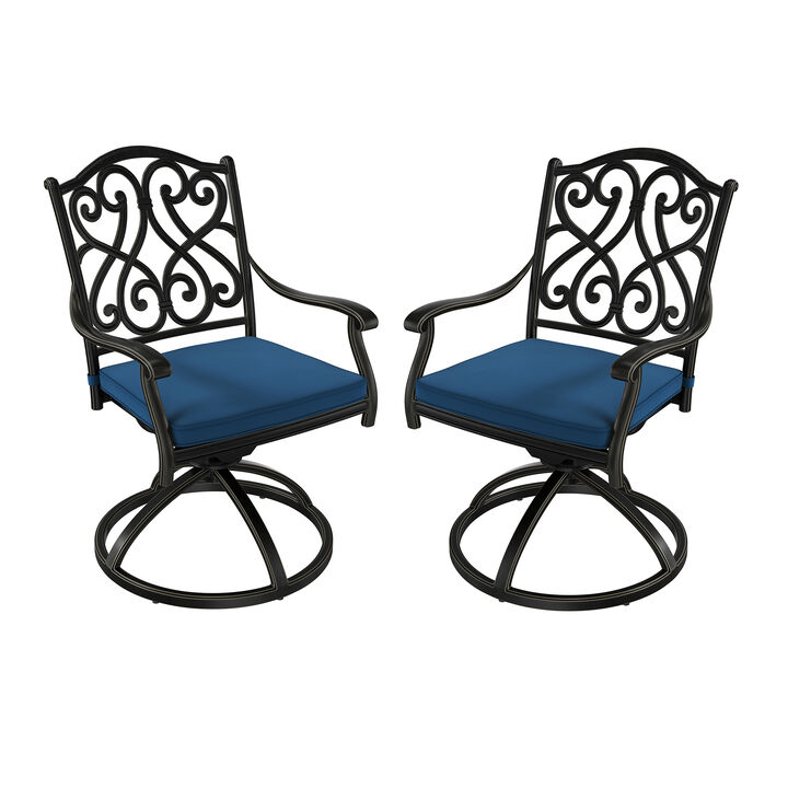 Mondawe 2-Piece Cast Aluminum Patio Dining Swivel Chair Set with Thick Olefin Cushions and 360° Rockers