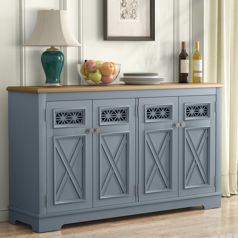 FESTIVO 57.5" Farmhouse Sideboard Buffet Cabinet with 4 Glass Doors