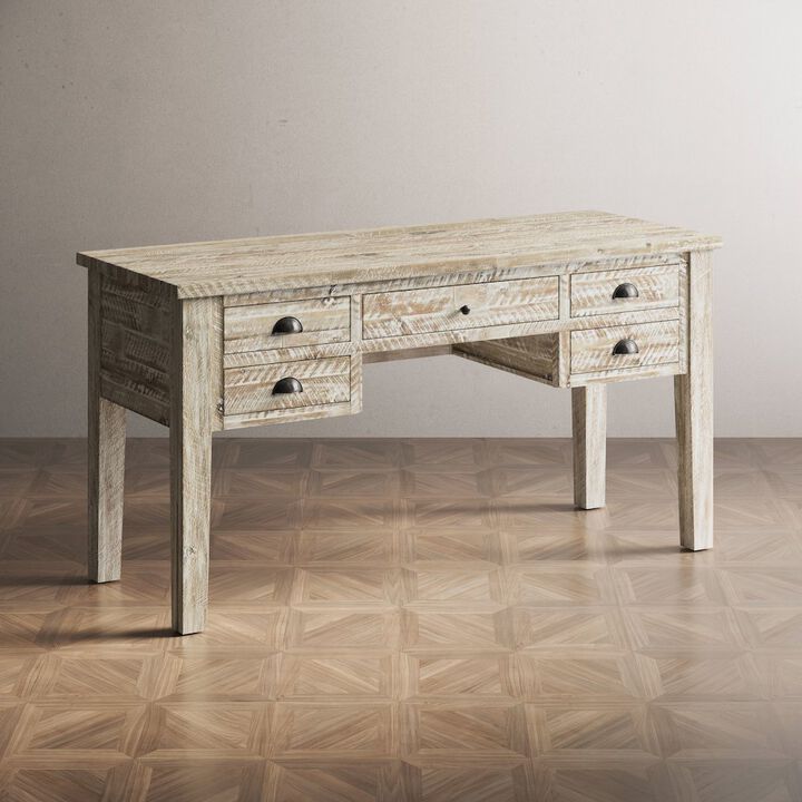 Jofran Artisan's Craft Rustic Farmhouse Distressed Solid Wood 5-Drawer Desk